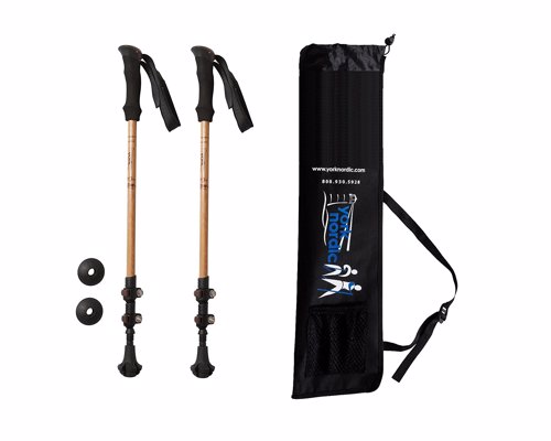 York Nordic Bamboo & Carbon Fiber Trekking Poles - Ultralight & Collapsible - Flip-Lock, Comfort Grips, & Tungsten Tips
