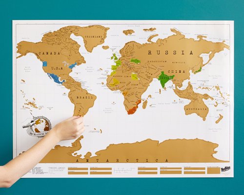 Scratch Map - A unique world map that allows you to record where you have traveled by simply scratching off the gold foil layer